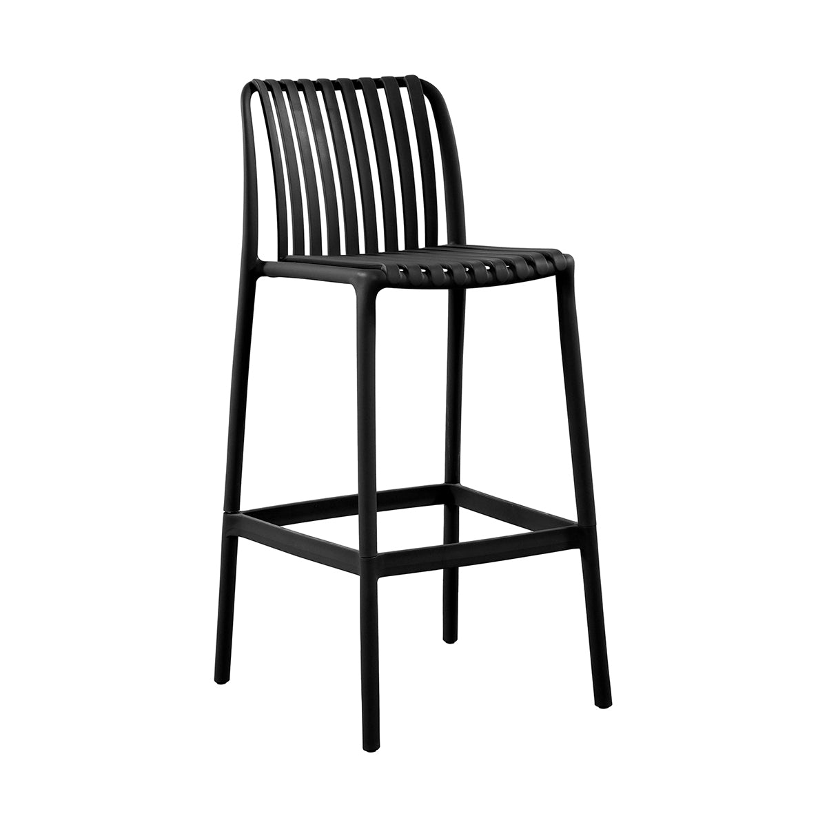 Banco Alto Exterior Menorca Black Fondo Blanco Vista en Perspectiva