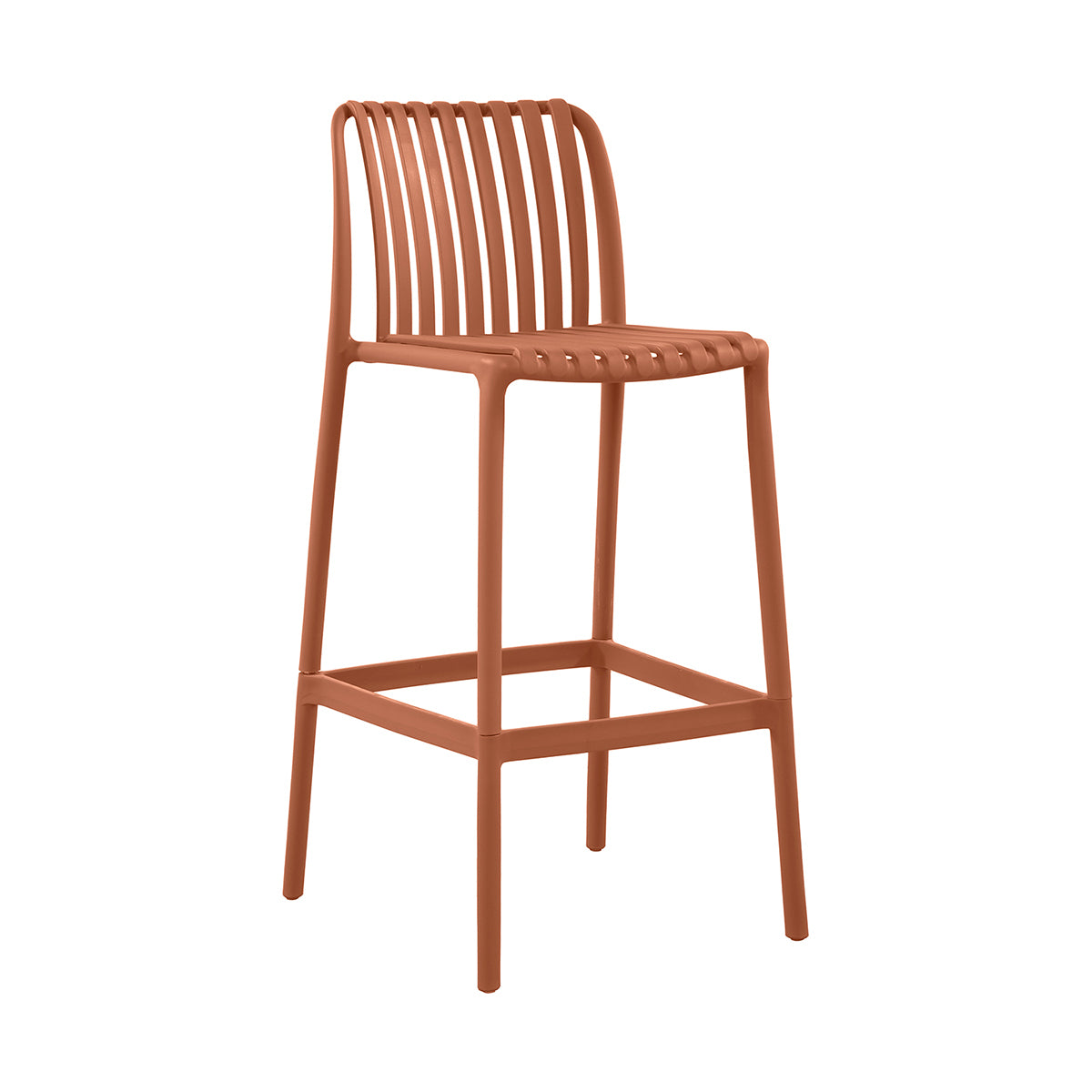 Banco Alto Exterior Menorca Naranja Fondo Blanco Vista en Perspectiva