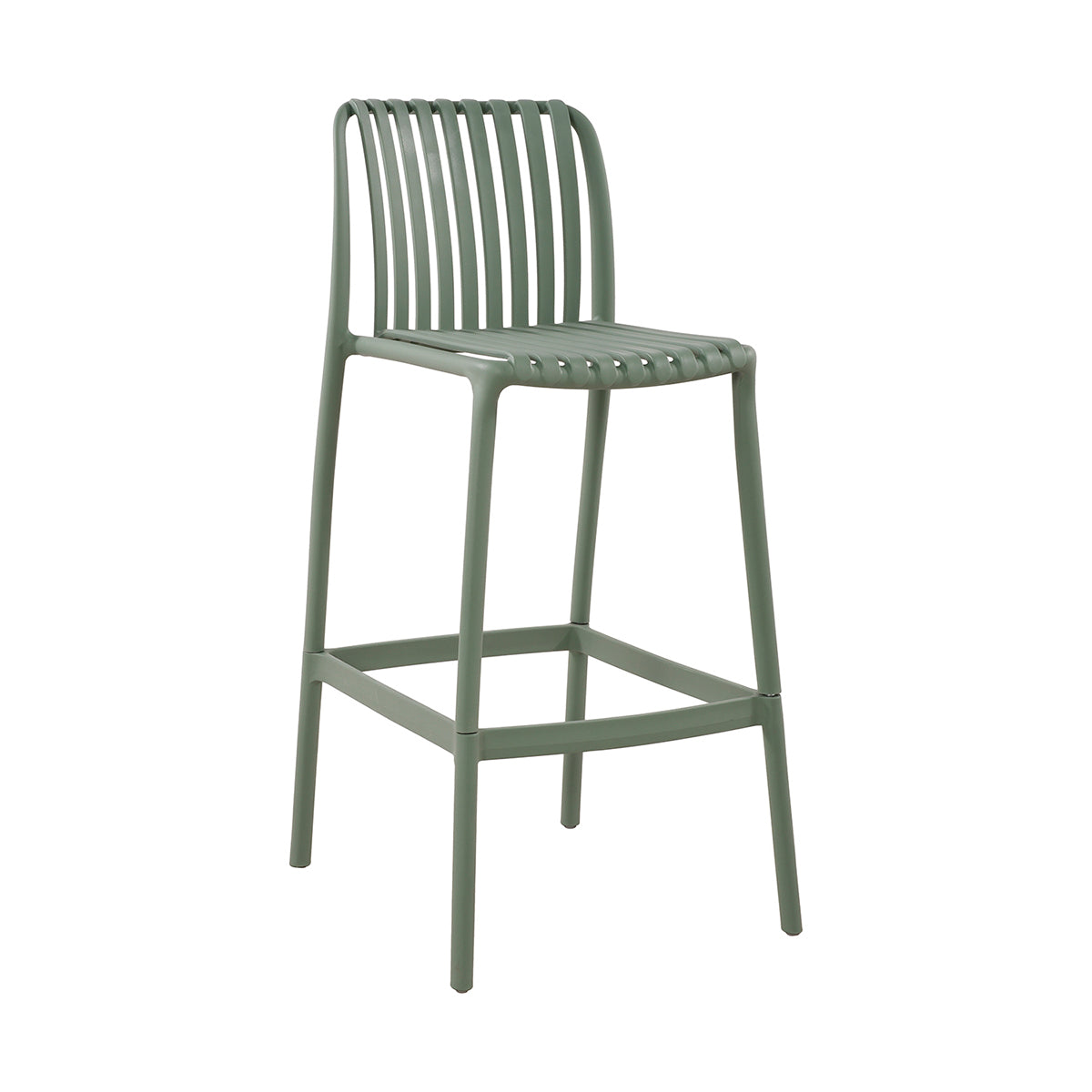 Banco Alto Exterior Menorca Verde Fondo Blanco Vista en Perspectiva