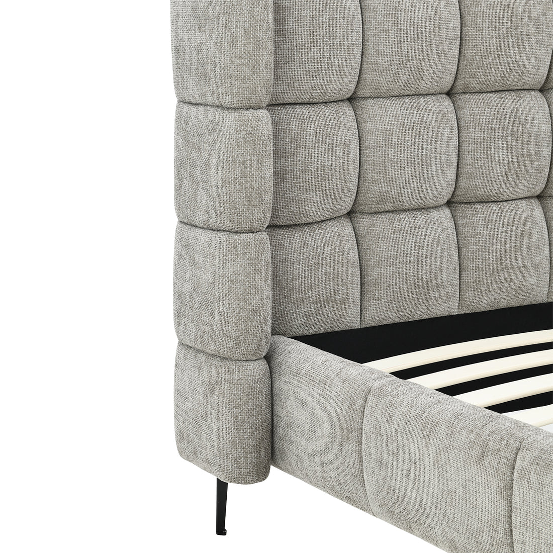 Cama Toledo Queen Gris Vista de Detalle de Base y Cabecera
