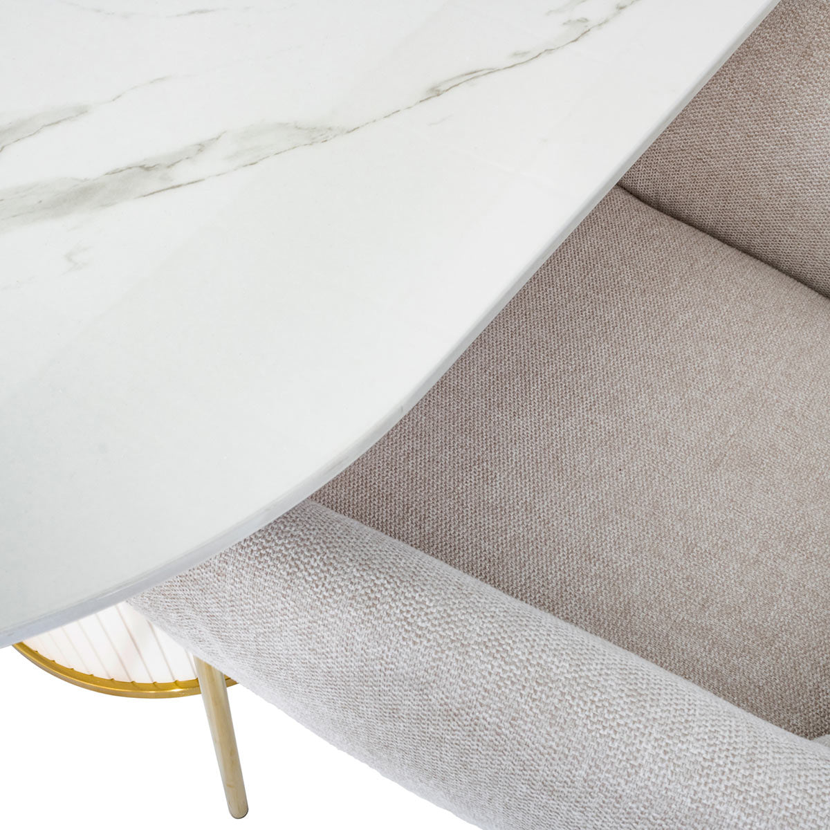 Silla Toronto Beige Fondo Blanco vista detalle tela y comedor