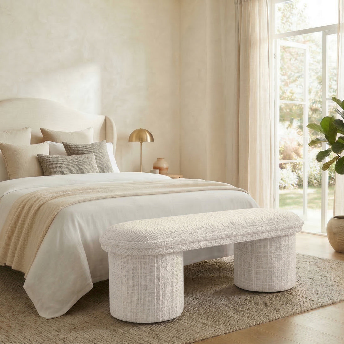 Banca Bremen Beige en recámara, foto ambientada