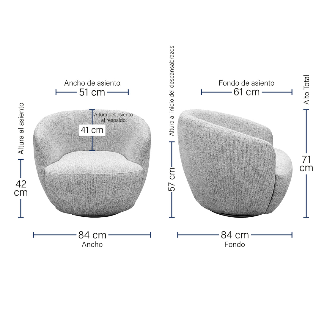 Sillón Giratorio Biarritz Gris Medidas