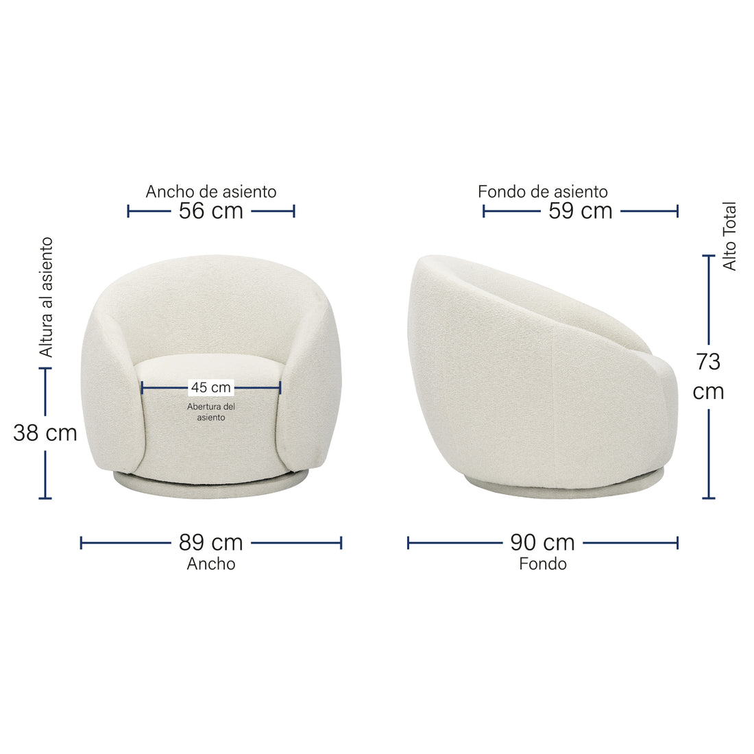 Sillón Roterdam Beige Medidas