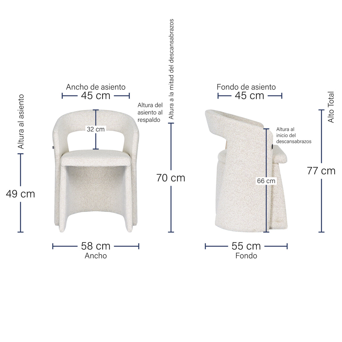 Silla Pavia Beige Medidas
