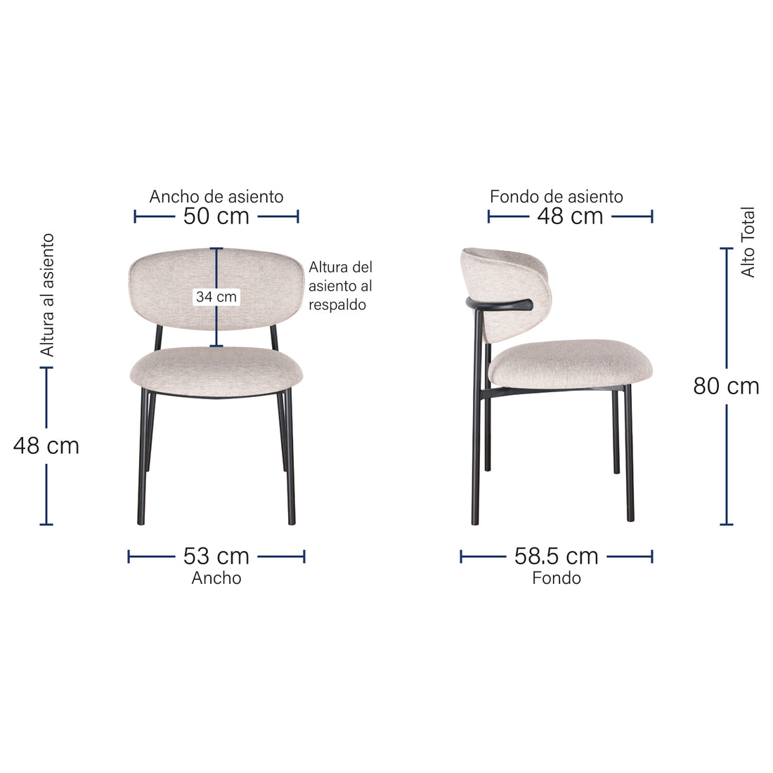 Silla Sicilia Beige Pata negra Medidas