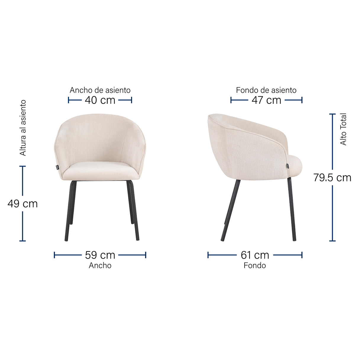 Silla Miami beige medidas