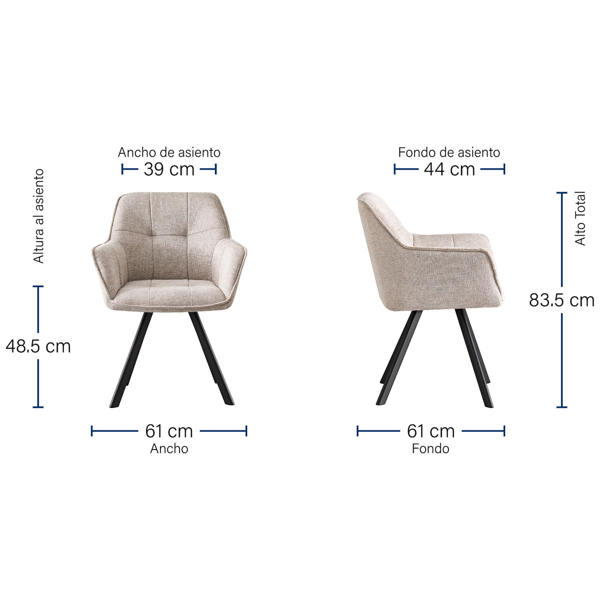 Silla Boston beige medidas