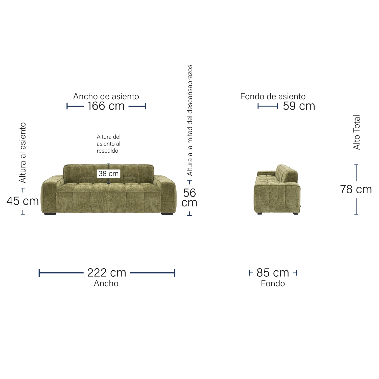 SOFA VERSALLES 3PLZS VERDE MEDIDAS