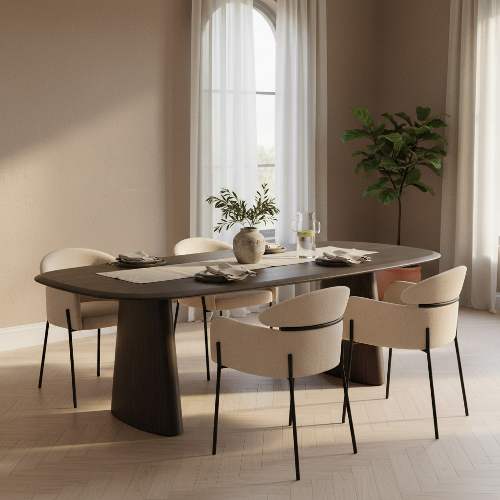 Mesa de Comedor Mar de Plata en cena con Silla Padua, foto ambientada