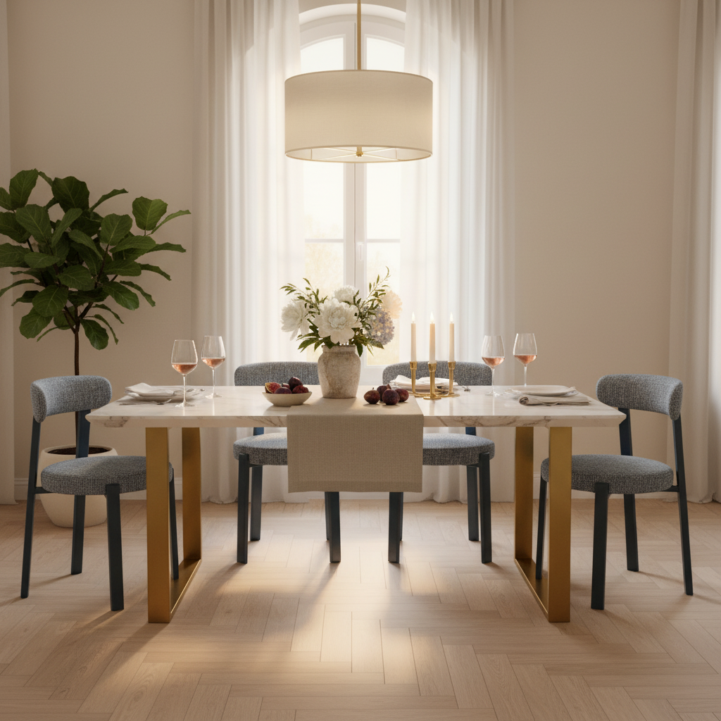 Silla Florida en comedor estilo japandi costero, foto ambientada