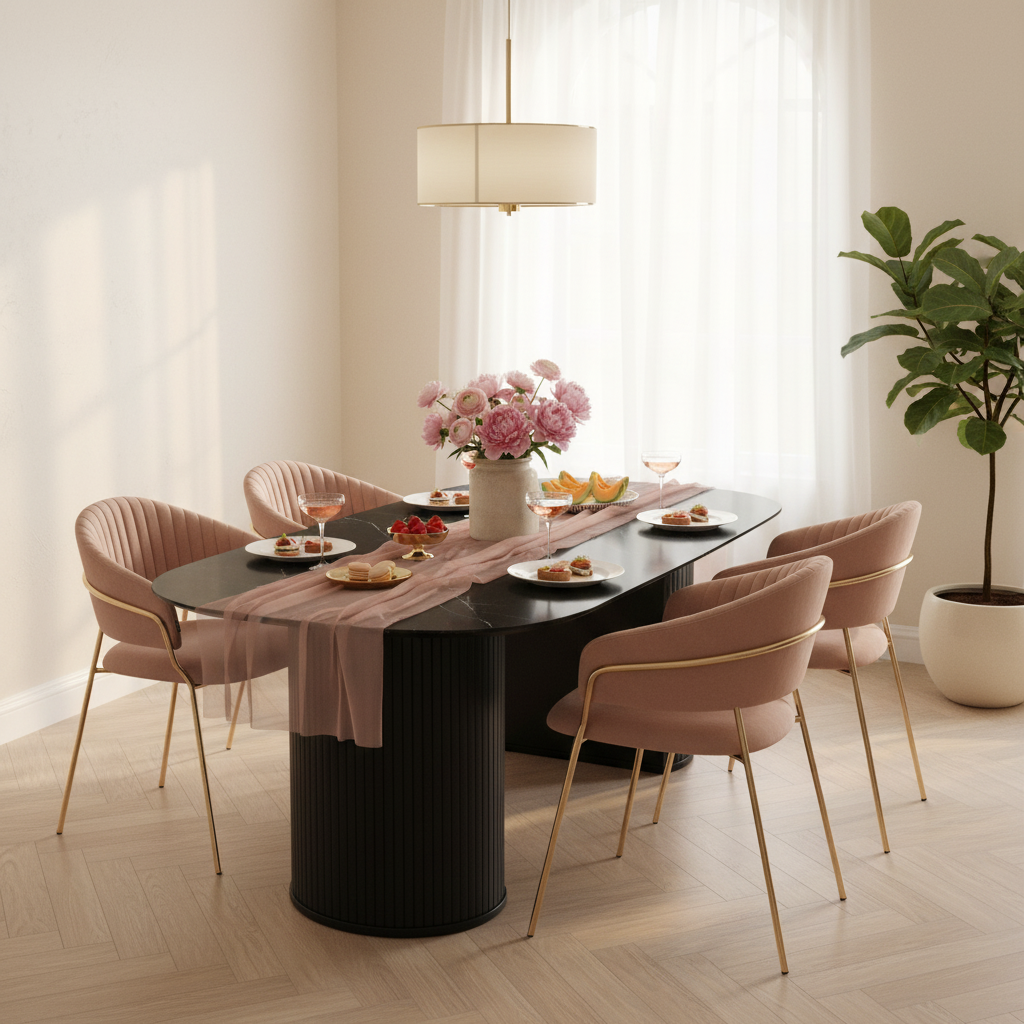 Mesa de Comedor Dubrovnik en comida estilo Bilbao, foto ambientada