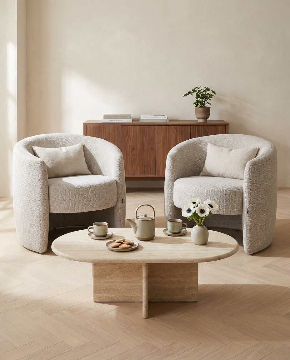 Par de Sillones Perth café alrededor de mesa de centro