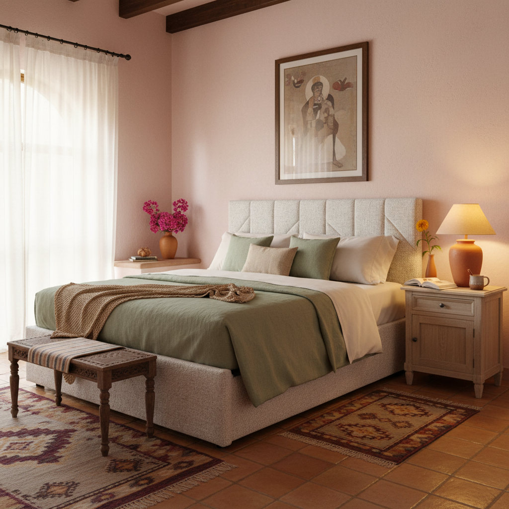 Cama Matrimonial Alicante en recámara estilo colonial San Miguel, foto ambientada