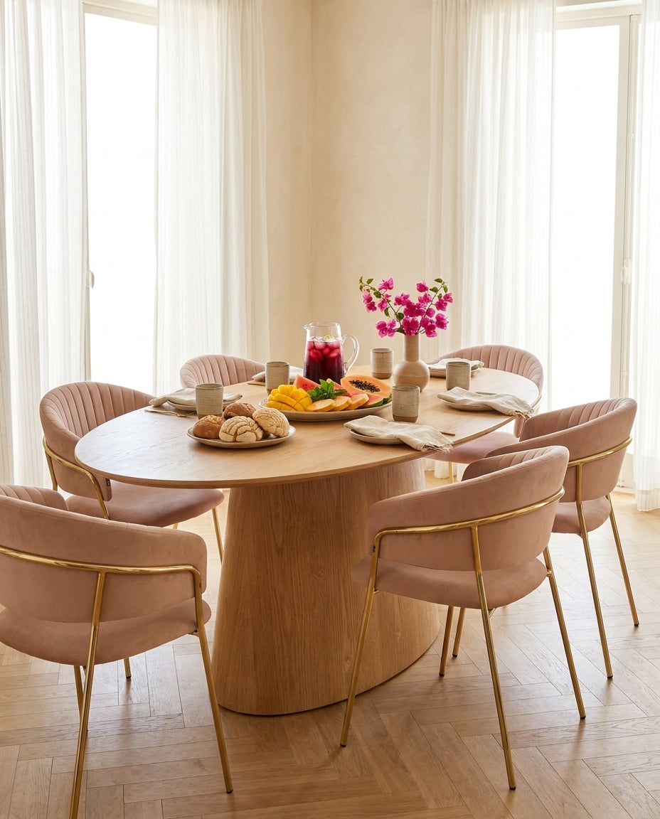 Mesa de Comedor Tokio Natural en brunch con Silla Bilbao, foto ambientada