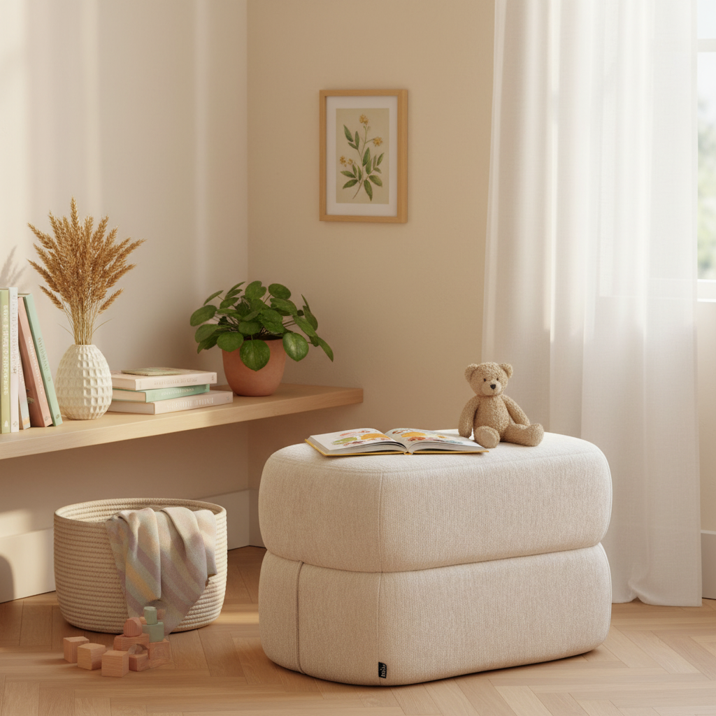 Taburete Lisboa Beige en rincón infantil, foto ambientada
